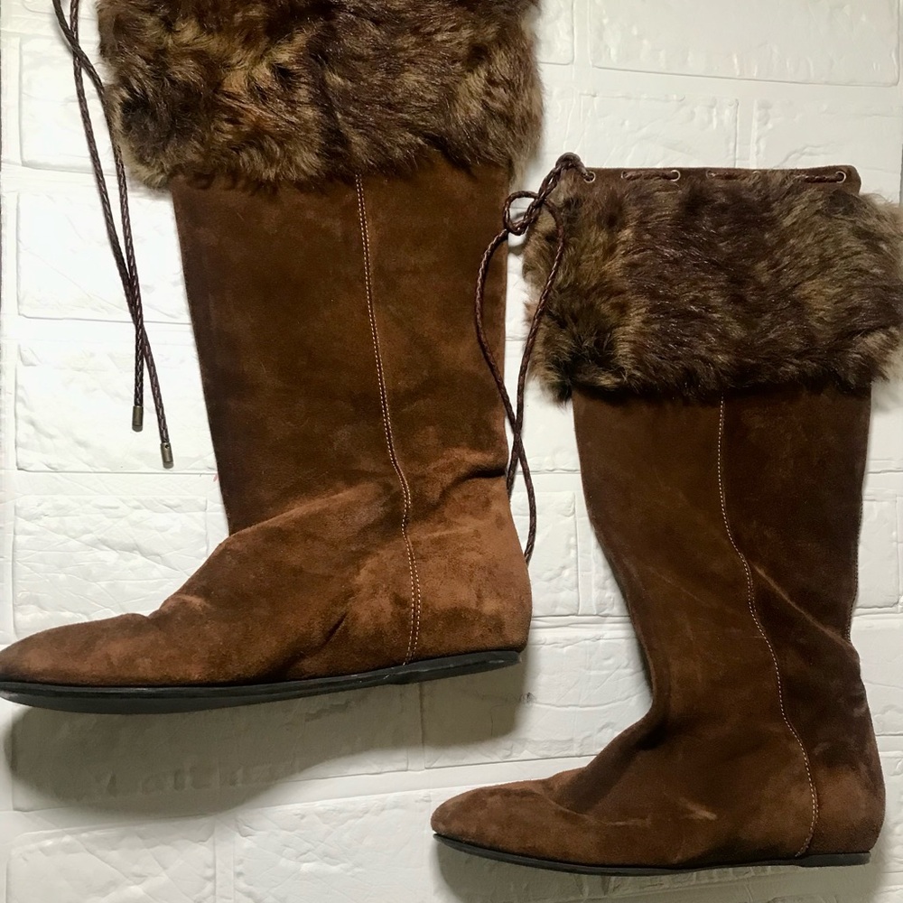 VTG Ralph Lauren Brown tall Suede and Fur boots size 7B Rare